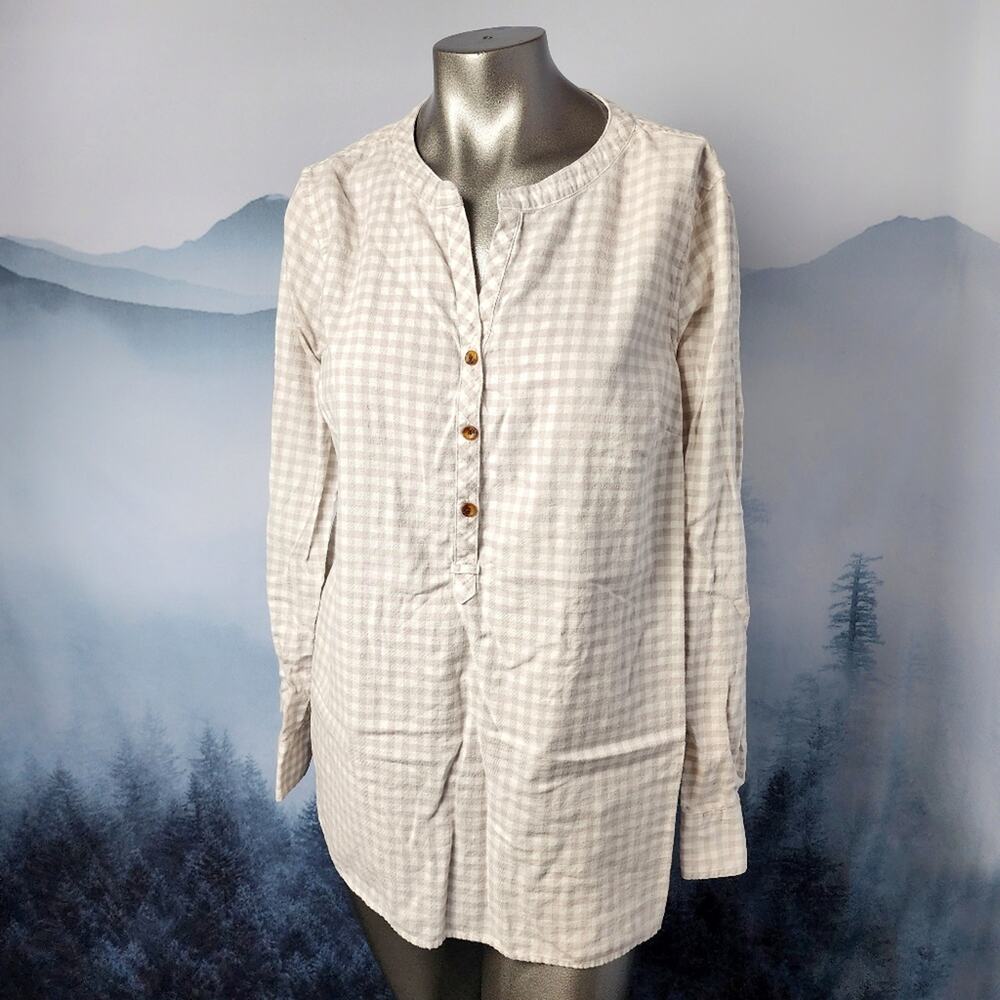 Land's End Flannel Long Sleeve Off-White Plaid Shirt | Women's 12 (M)